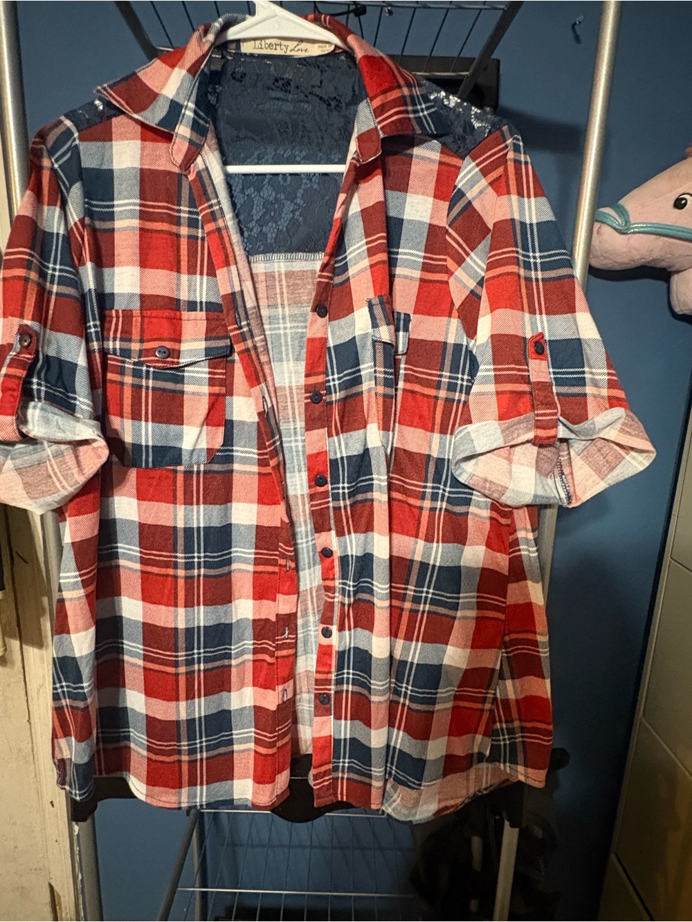 Liberty Love Red, Navy & White Plaid Button-Front Shirt